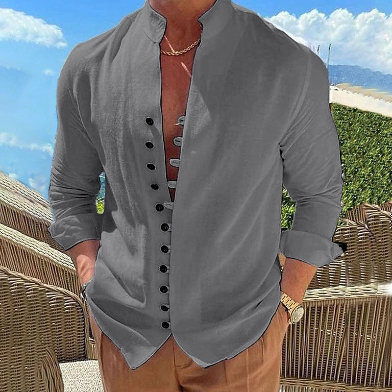 Herrer Langærmet skjorte i moderne Henley-stil med dekorative knapper og afslappet pasform Stilla