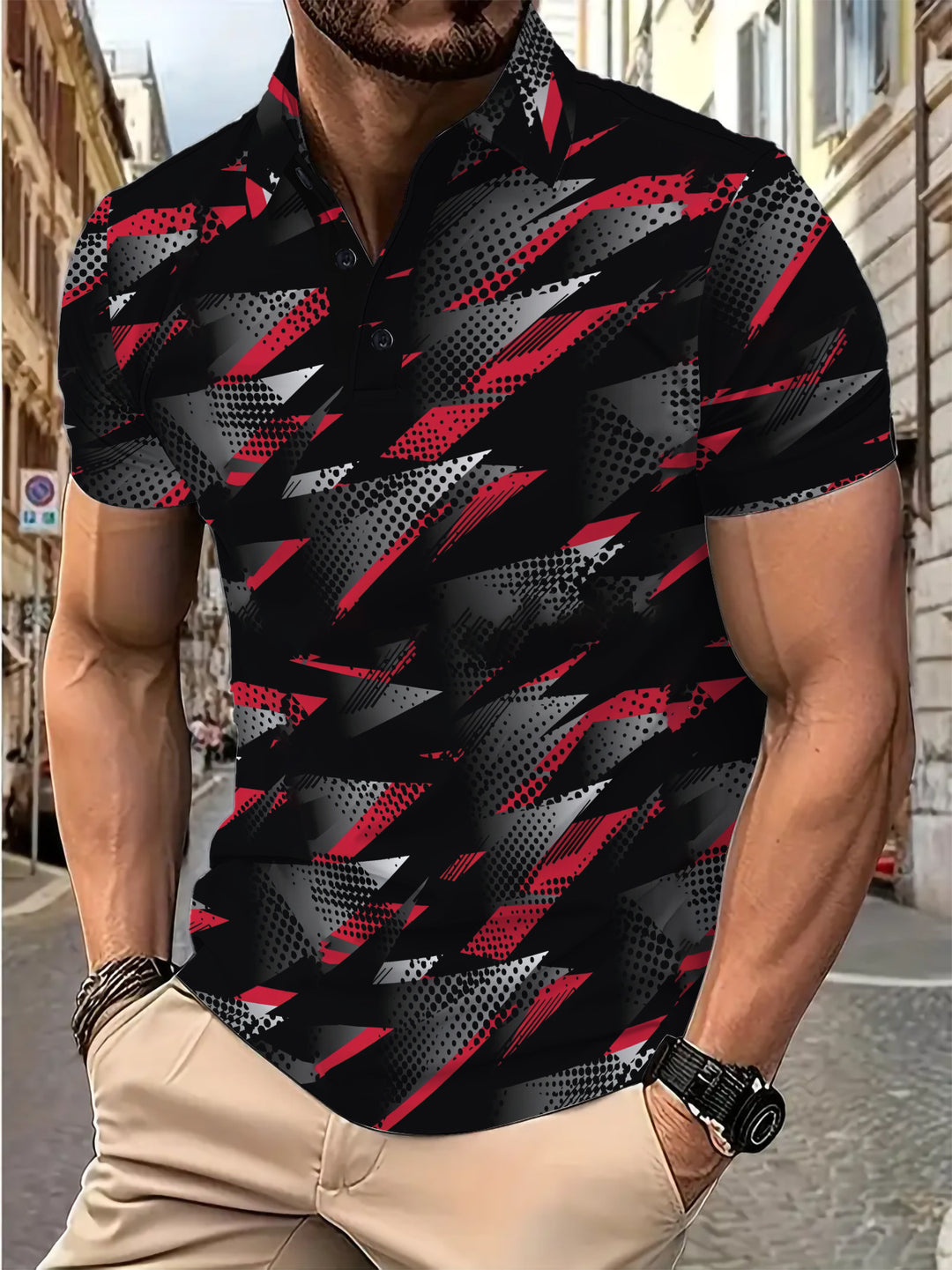 Herren Poloshirt med moderne dynamisk grafikdesign Stilla