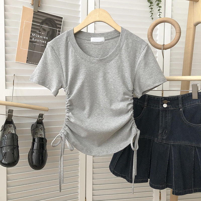 Femme Rynkning Sidebinding T-Shirt Stilla