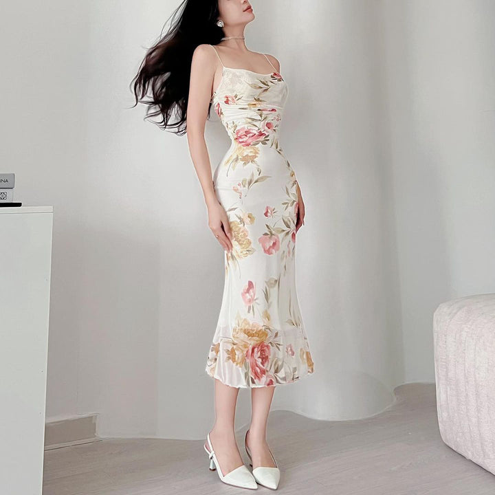 Dame Elegante Blomster Midi Kjole Stilla