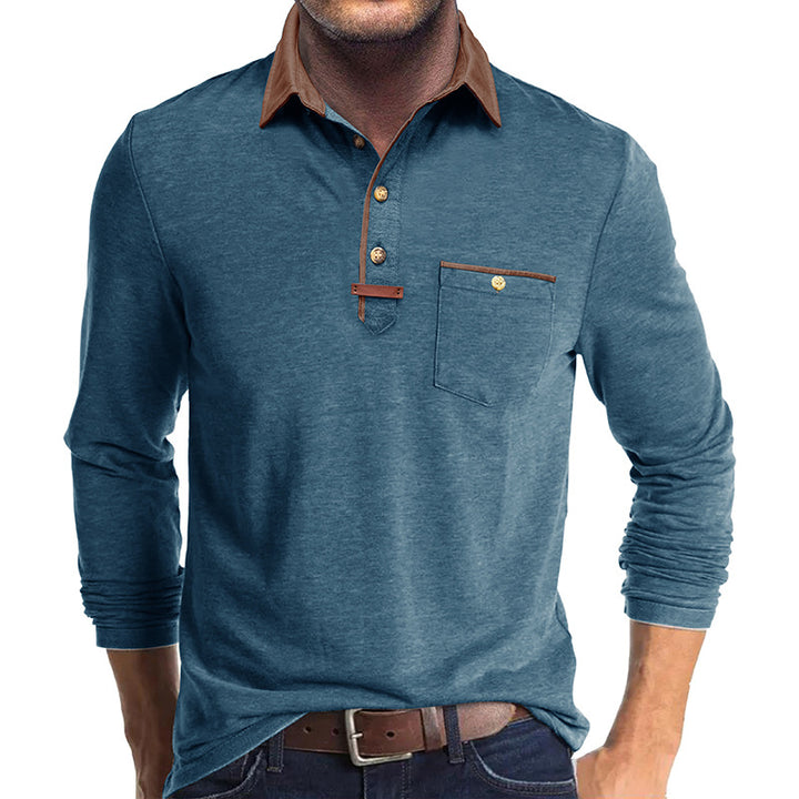 Herrer Langærmet-Henley-Shirt med stilfuld kontrastkrave og elegant brystlomme Stilla
