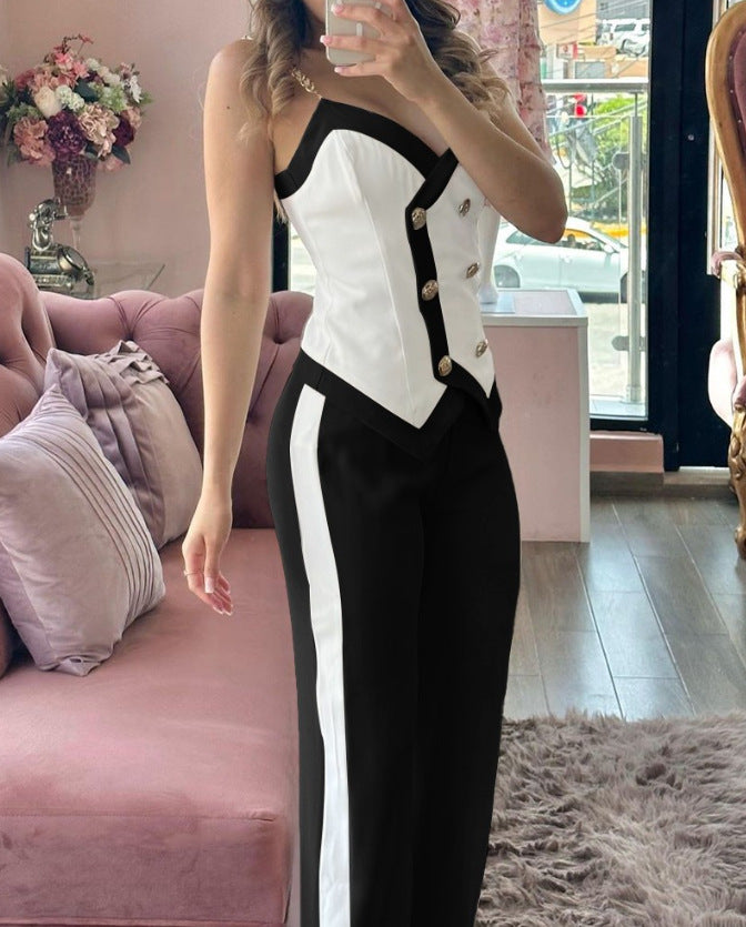 Dame elegant top med gyldne knapper og smal pasform Stilla