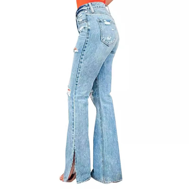 Dame Flared Jeans med trendy Ripped-design og høj talje Stilla