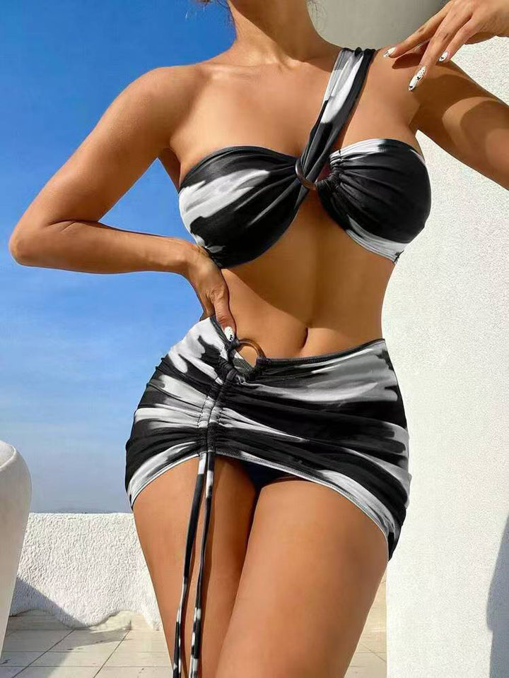 Dame Bandeau-bikini-sæt med sexy knude-detalje og justerbar nederdel Stilla