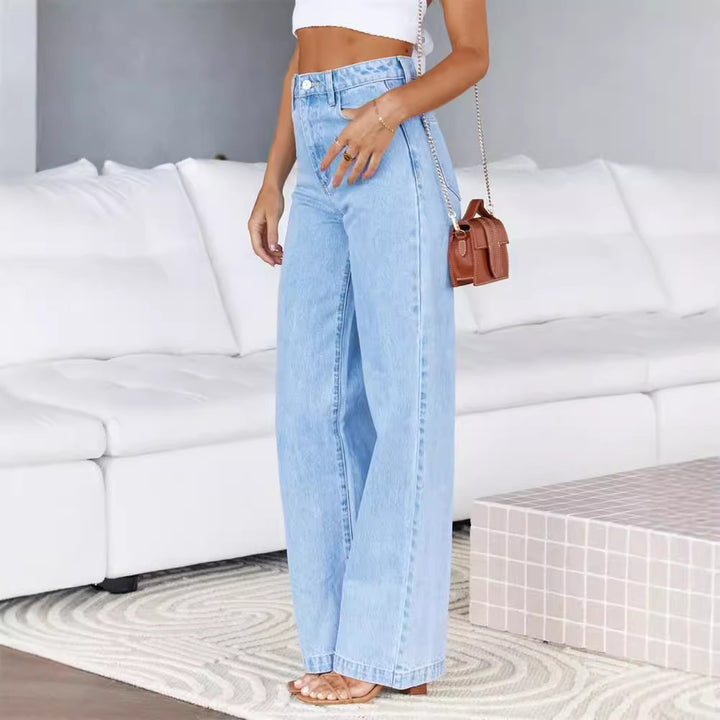 Dame brede high-waist jeans med ekstremt bredt ben og klassisk denim-vask Stilla