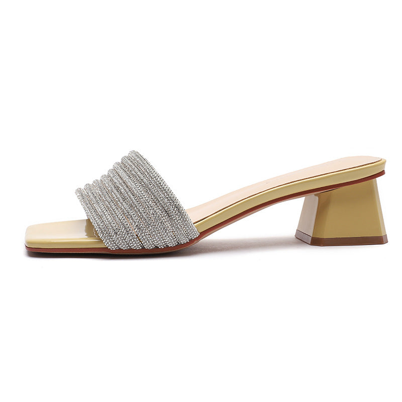 Femme Strass-dekoreret Blokhæl Slide Sandaler Stilla