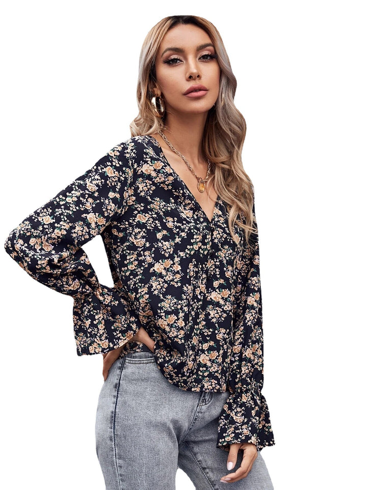 Dame blomster mønstret bluse med svingende ærmer Stilla