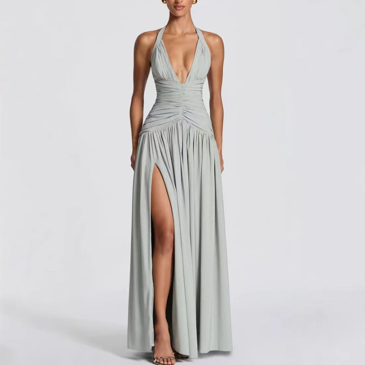 Damer Elegant Maxi Kjole med Wrap Design og V-Hals