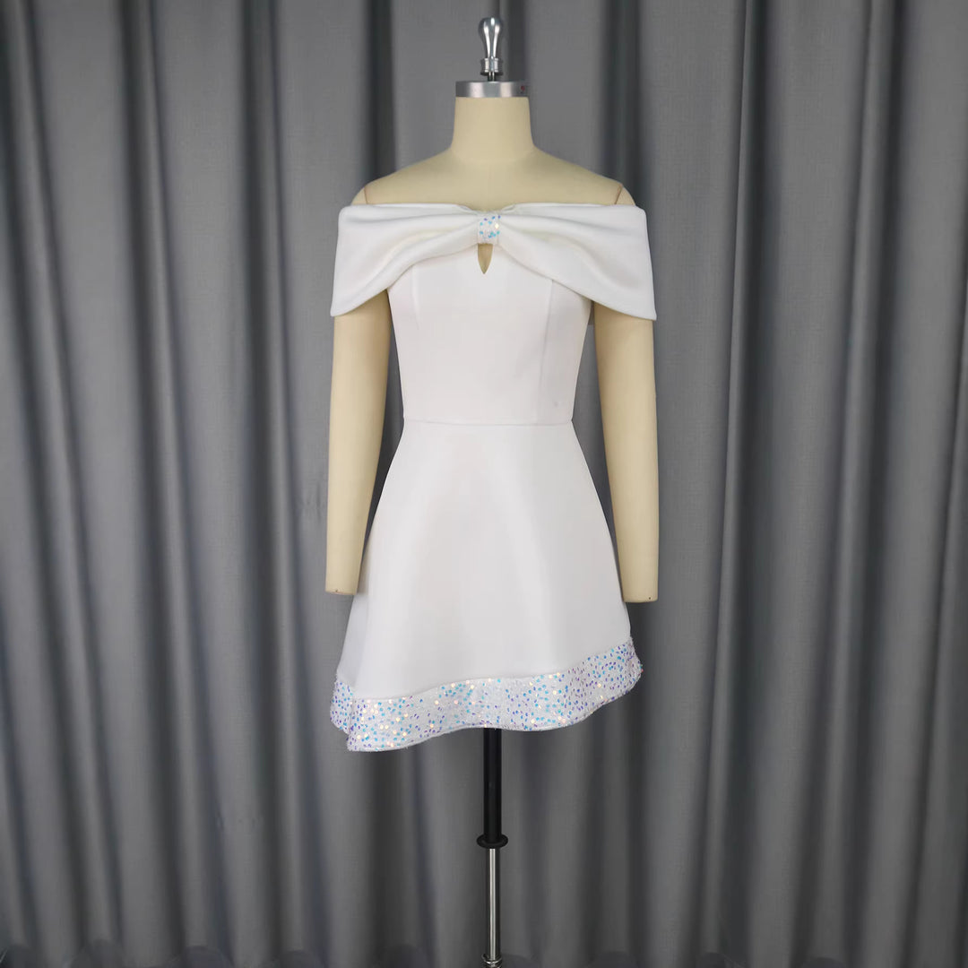 Damer Elegant Cocktailkjole med Off-Shoulder Design og dekoreret Sløjfe Skovae