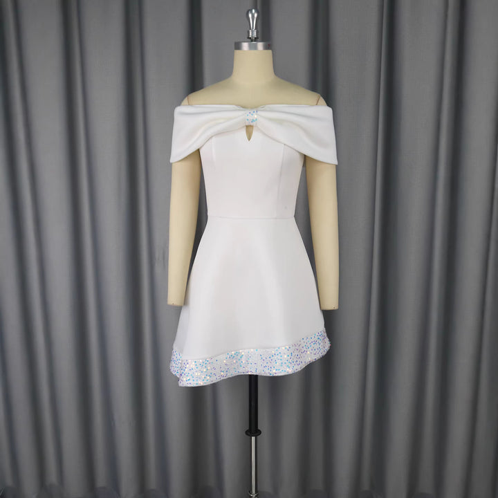 Damer Elegant Cocktailkjole med Off-Shoulder Design og dekoreret Sløjfe Skovae
