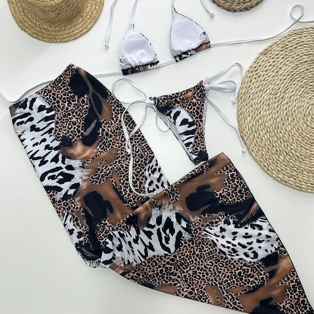 Dame bikini-top med maxi nederdel i animal-print Stilla