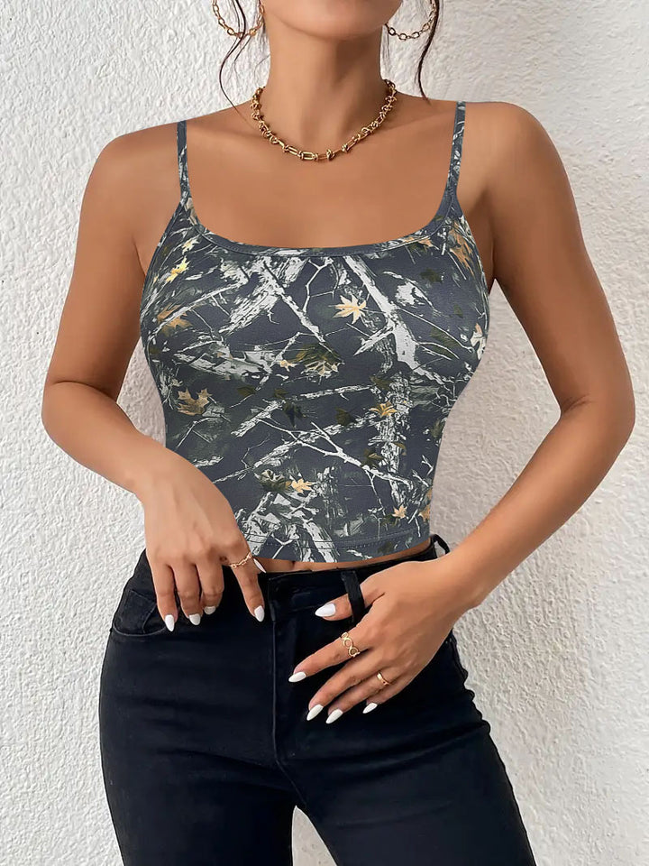 Dame blomstermønster cropped spaghetti top Stilla