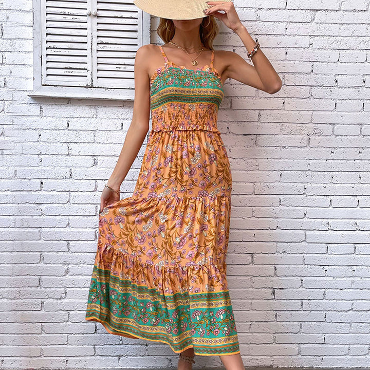 Femme Bohemian Maxi-Sommerkjole med flæsekant-detalje Stilla