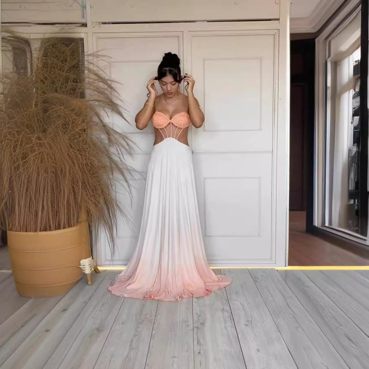 Kvinders elegante maxi kjole med fræk brud design og flagrende nederdel Skovae