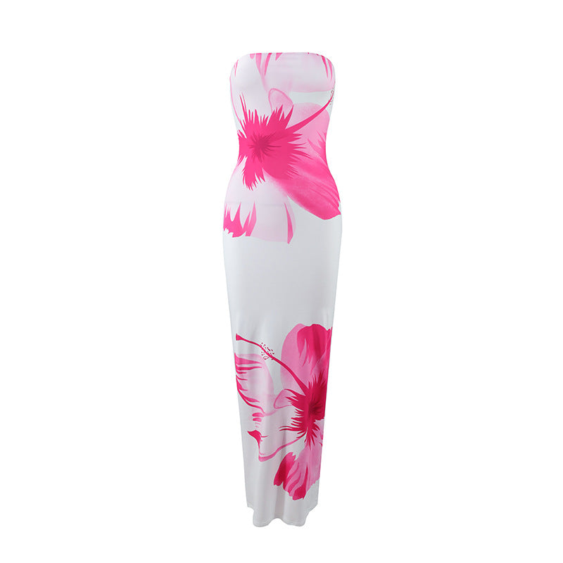 Dame strandvenlig maxikjole med elegant blomsterprint Skovae