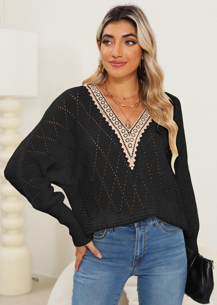 Damer Åben-Strik V-Udskæring Sweater Stilla