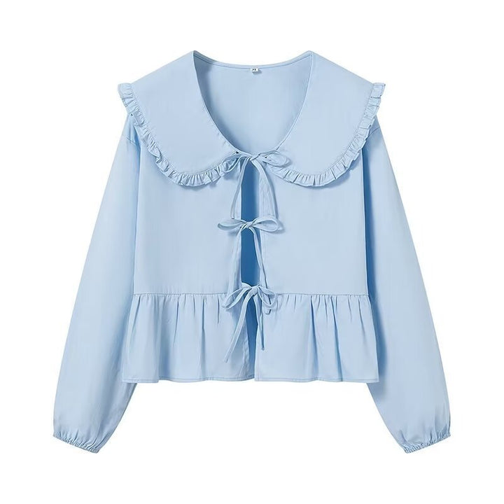 Damebluse med rynkedetalje og elegant krave Stilla