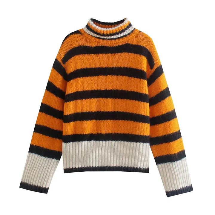 Femme Chunky Strikrullekravepullover med markante striber Stilla