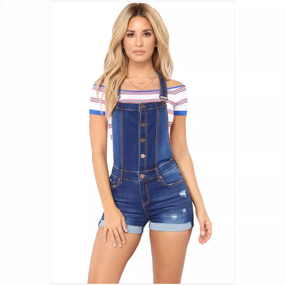 Dame Jeans-suspendershorts med stilfulde ødelagte detaljer og justerbare stropper Stilla