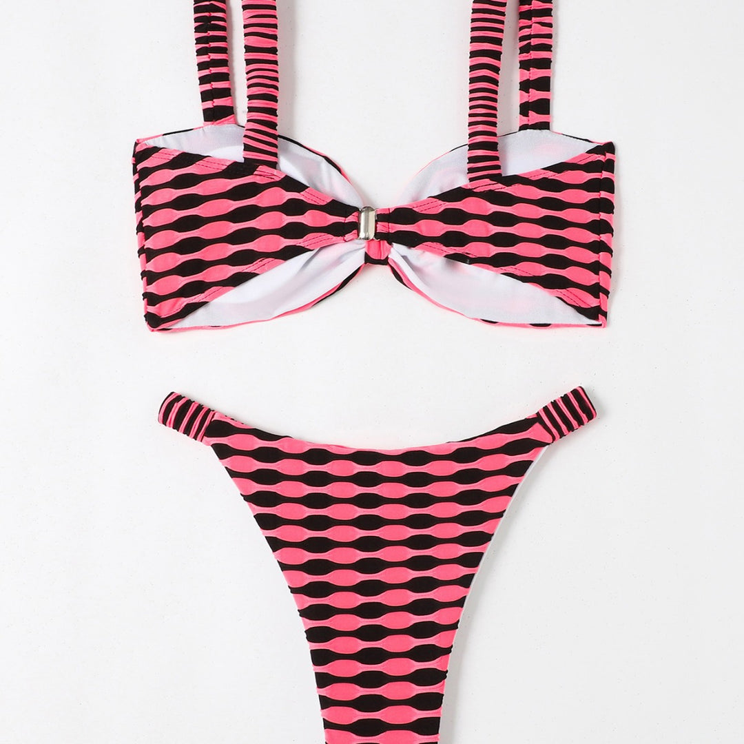 Damer Halterneck stribet Bikini-sæt med knude-detalje Stilla