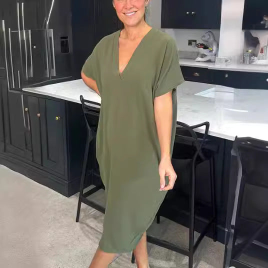 Dame Relaxed Fit Midikjole med sidelæg Stilla