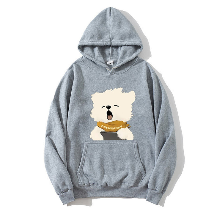 Dame hoodie med sød hund foran print Skovae