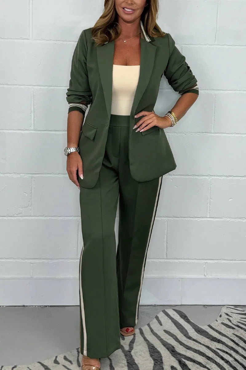 Dame Elegant blazer sæt med fashionable kontraststriber Stilla