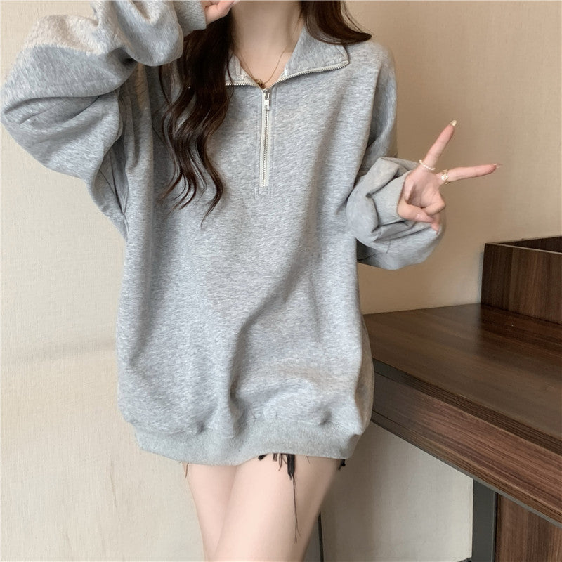 Femme Oversized Zip-Up Fleece Sweatshirt Stilla