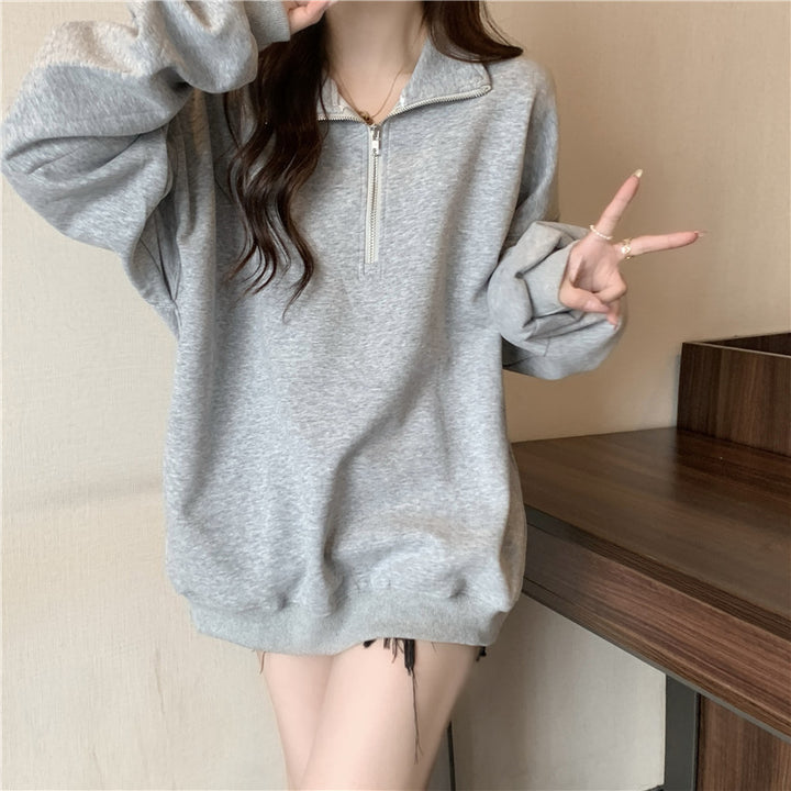 Femme Oversized Zip-Up Fleece Sweatshirt Stilla