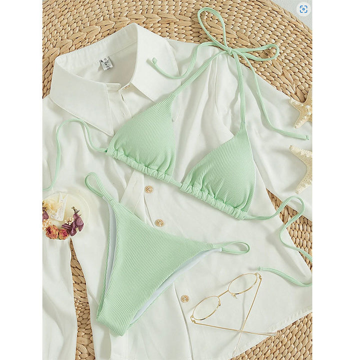 Dame Triangel-Bikini-Sæt med ribbet design og justerbare stropper Stilla