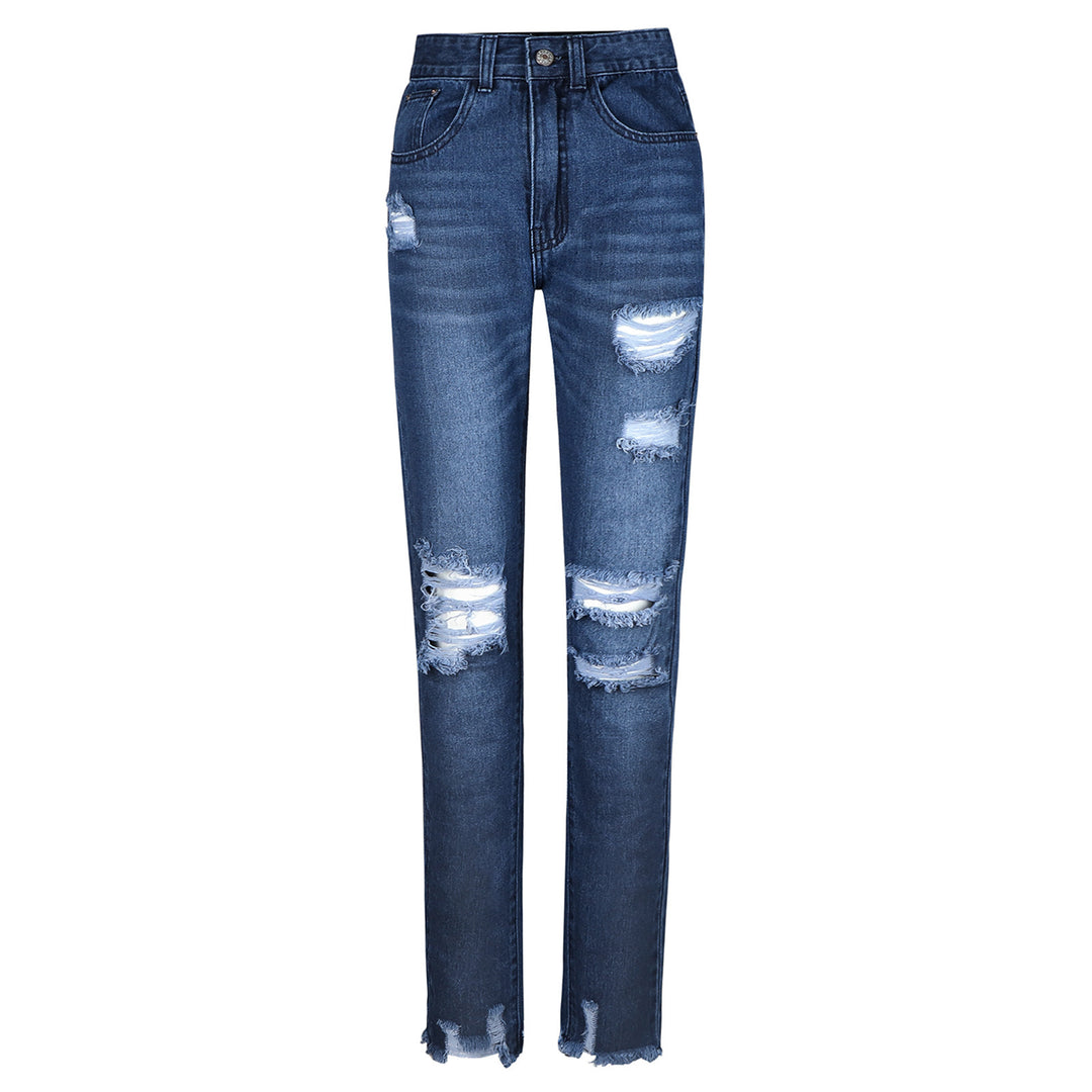 Damer Højtaljede Revne Lige Jeans med Råt Kant Stilla