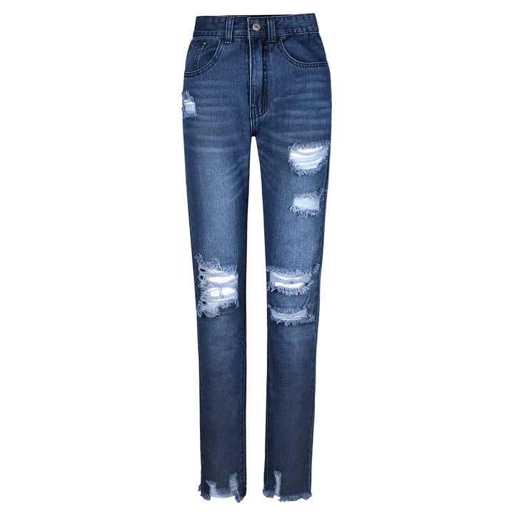 Damer Højtaljede Revne Lige Jeans med Råt Kant Stilla