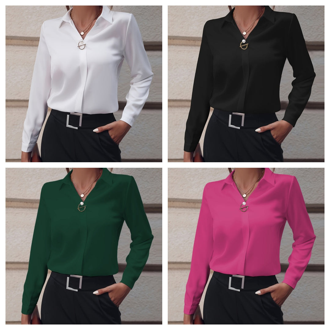 Dame elegant bluse med moderne krave Stilla
