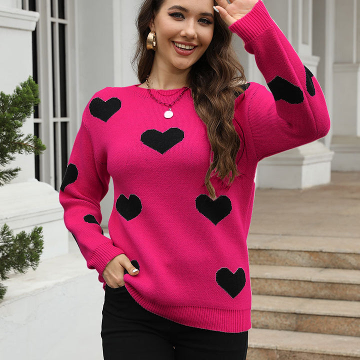 Kvinders sweater med hjerte mønster og afslappet snit Stilla