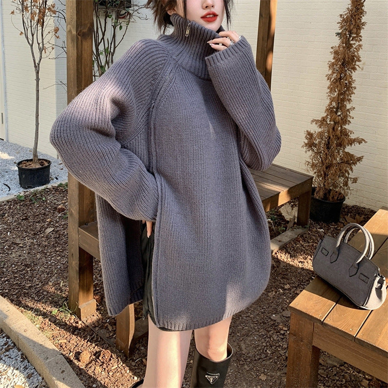 Kvinderne Oversized Turtleneck Sweater med Sideskilt og Ribbet Design Stilla