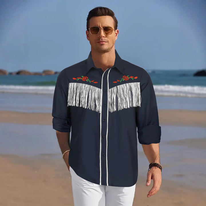 Herrer westernskjorte med fringing og kunstnerisk broderi Stilla