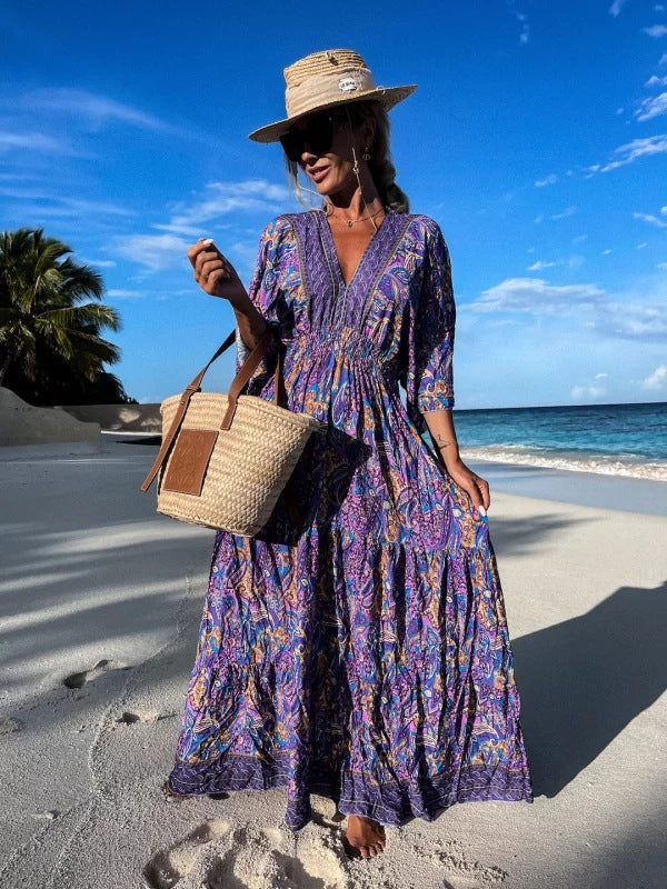Dame Maxi-kjole med boho-inspireret mønster Stilla