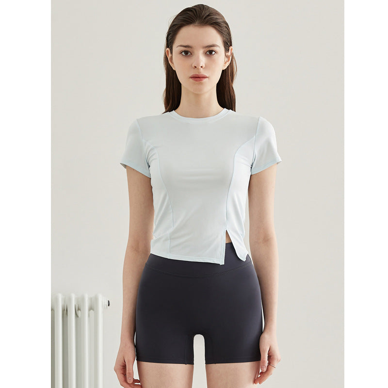 Dame sporty kortærmet T-shirt med asymmetrisk snit og åndbar teknologi Stilla