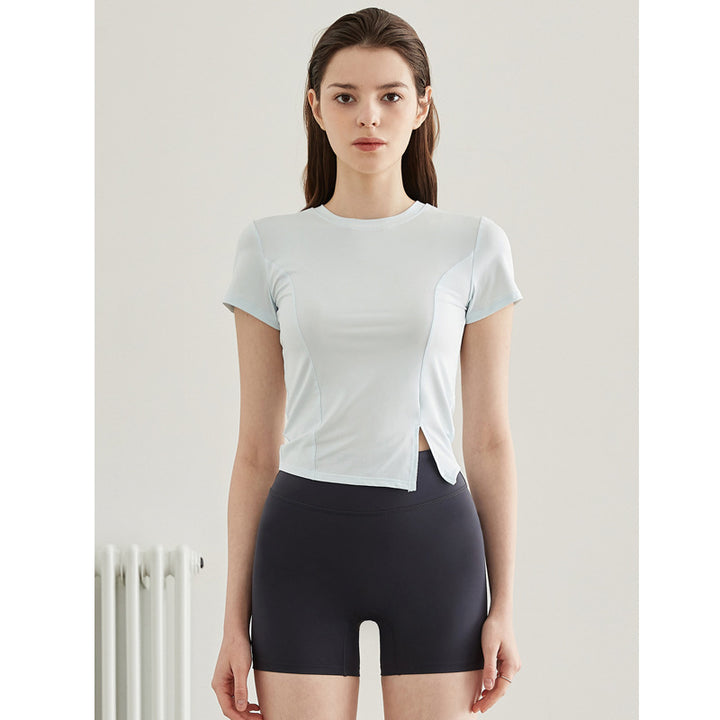 Dame sporty kortærmet T-shirt med asymmetrisk snit og åndbar teknologi Stilla