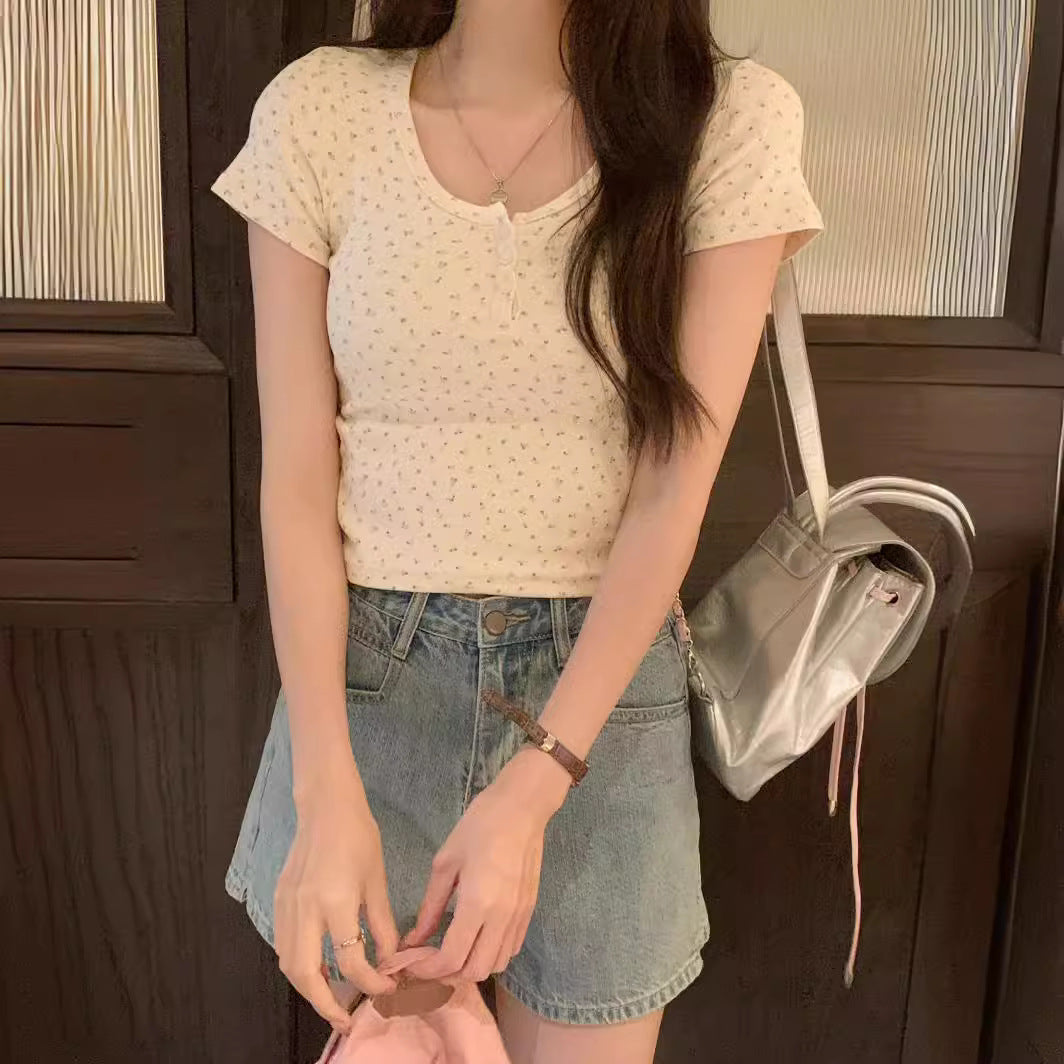 Femme Fritid Kortærmet Henley Top Stilla