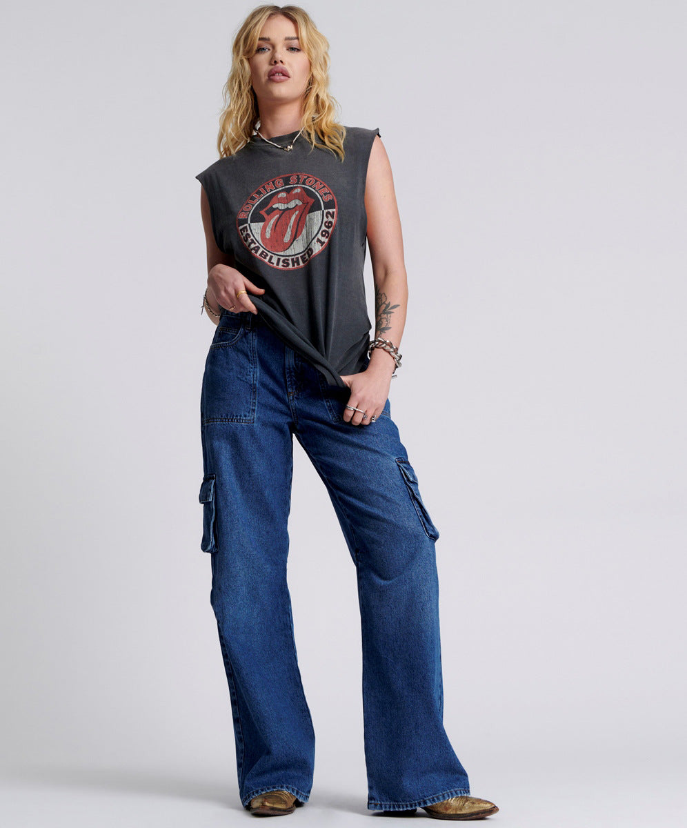 Dame Cargo-Jeans med bred ben og praktiske lommer Stilla