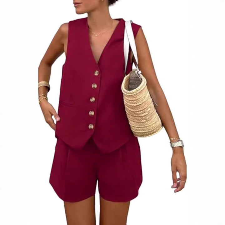 Dame elegant jumpsuit sæt med tætsiddende snit og dekorative knapdetaljer Skovae