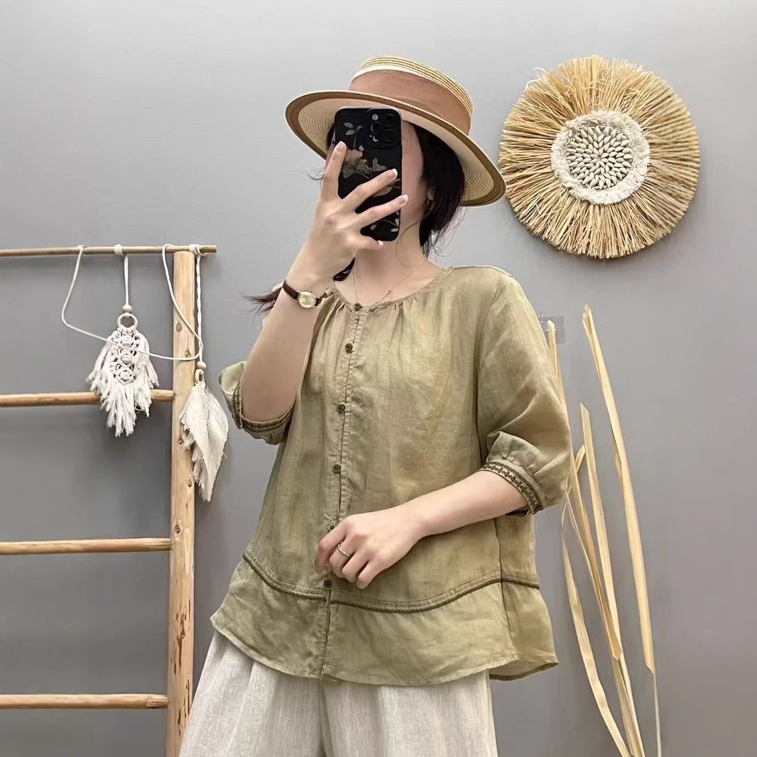 Femme Relaxed Fit Letvægt Button-Up Bluse Stilla