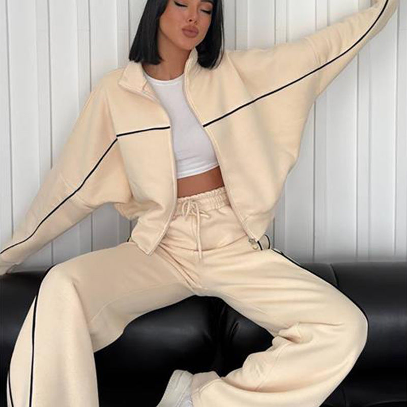 Stilla | Trendy Cardigan Sweatshirt Bindet Stribet Bukser Sæt