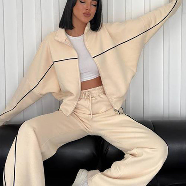Stilla | Trendy Cardigan Sweatshirt Bindet Stribet Bukser Sæt