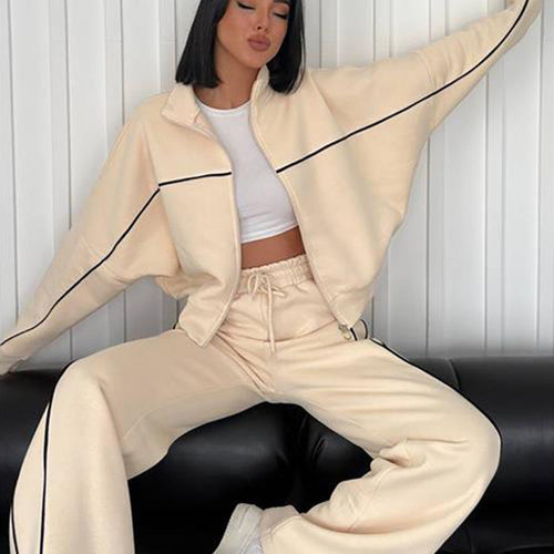 Stilla | Trendy Cardigan Sweatshirt Bindet Stribet Bukser Sæt