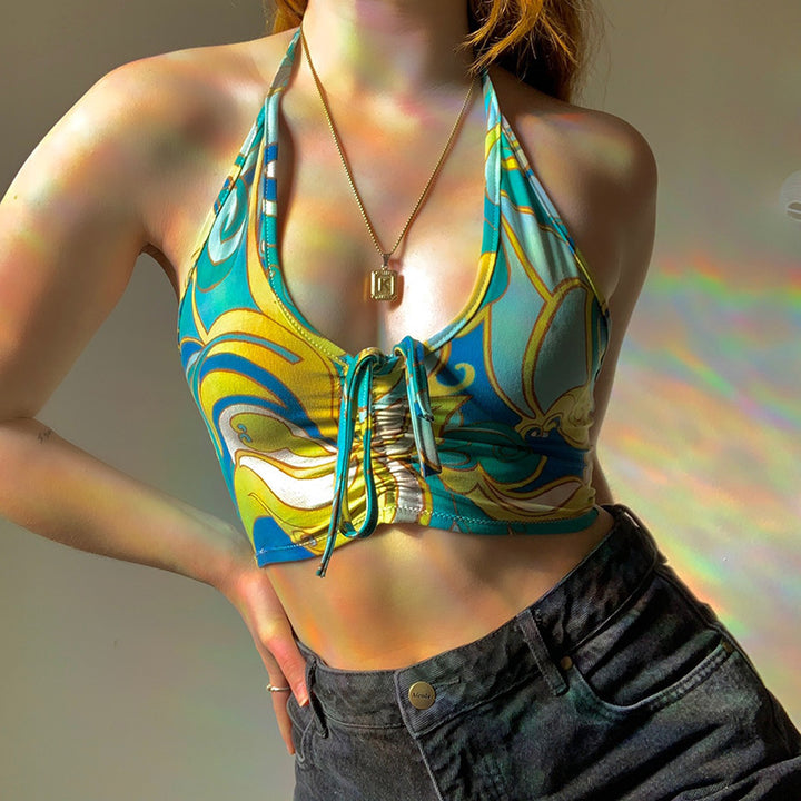 Dame stropløst Crop-Top med dekorativ knude Skovae