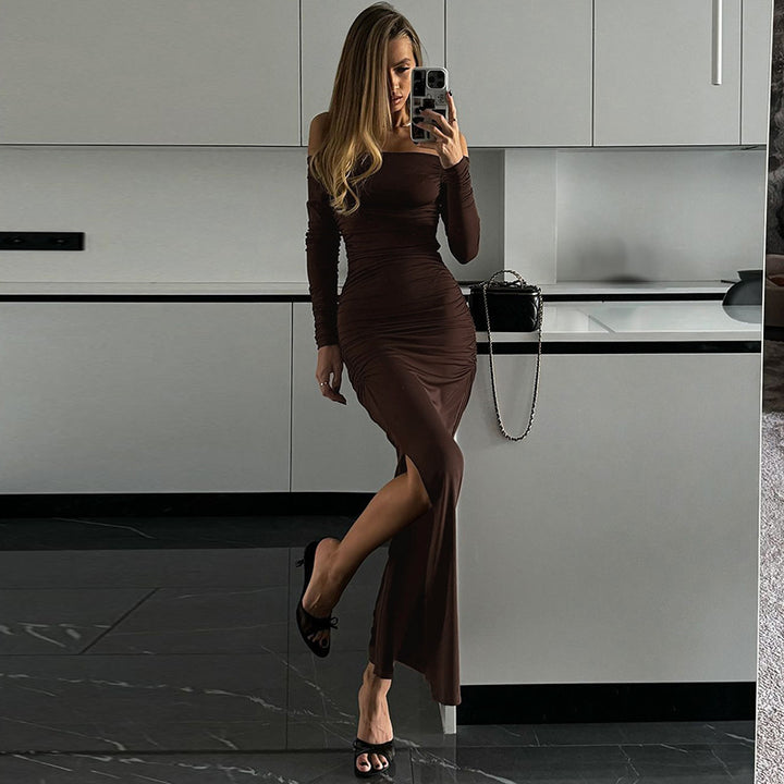 Damer Elegant Maxikjole med asymmetrisk design og rynkede detaljer Stilla