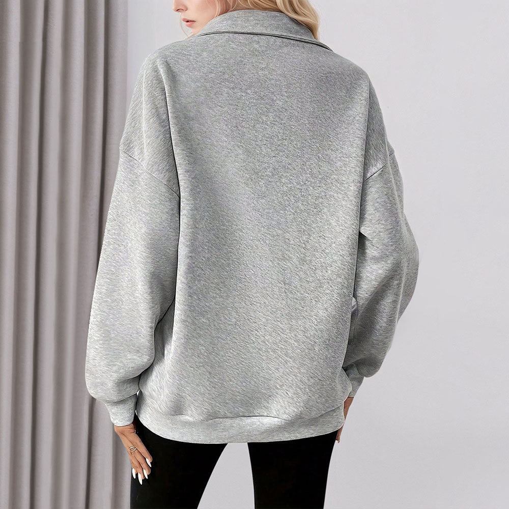 Dame casual sweatshirt med halv lynlås og praktiske lommer Stilla
