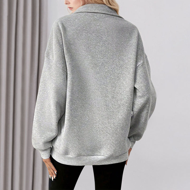 Dame casual sweatshirt med halv lynlås og praktiske lommer Stilla